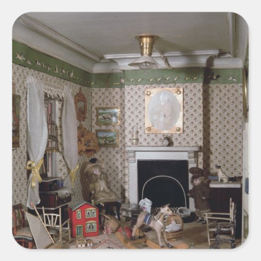 Kinderzimmer mit Spielzeug von "Miss Miles House", Quadratischer Aufkleber (Vorderseite)