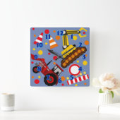 Kinderzimmer mit Traktor und Bulldozer Polka Dotbo Quadratische Wanduhr (Zuhause)