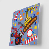 Kinderzimmer mit Traktor und Bulldozer Polka Dotbo Quadratische Wanduhr (Winkel)