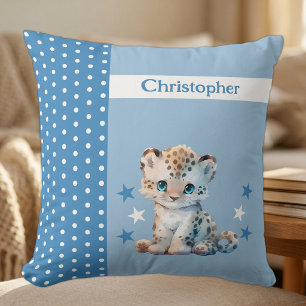 Kinderzimmer Namenszug süßer Leopard blau Kissen