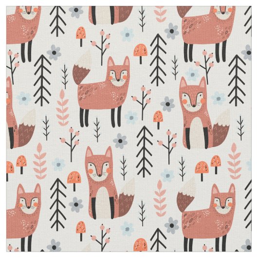 Kinderzimmer Niedlich Fox Forest Wald Muster Stoff (Nahaufnahme)