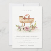 Kinderzimmer Pink Floral Bassinet Baby Ankündigung (Vorderseite)