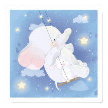 KINDERZIMMER POSTER : BABY ELEPHANT + BUNNY
