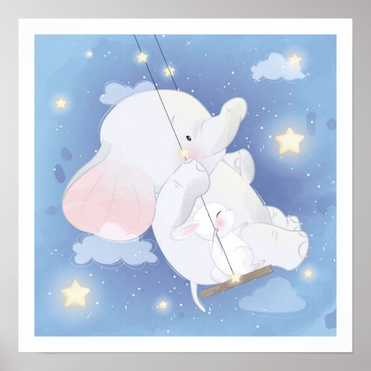 KINDERZIMMER POSTER : BABY ELEPHANT + BUNNY (Vorne)