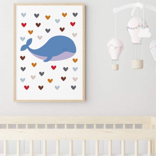 Kinderzimmer-Poster für Wale mit farbenfrohen Herz Poster