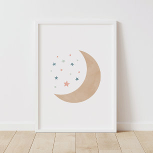 Kinderzimmer Poster von Pastell Watercolor Moon an