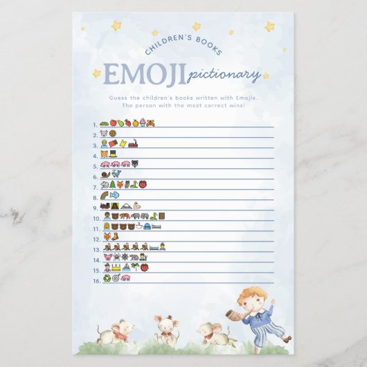 Kinderzimmer Rhyme Emoji Pictionary Baby Showspiel Flyer (Vorne)