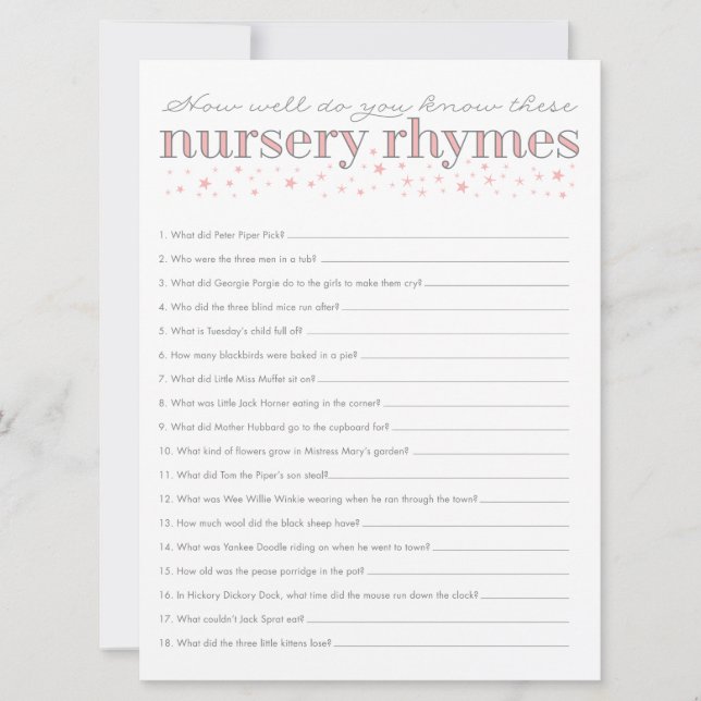 Kinderzimmer Rhyme Game Star Kinderspielkarte (Vorderseite)