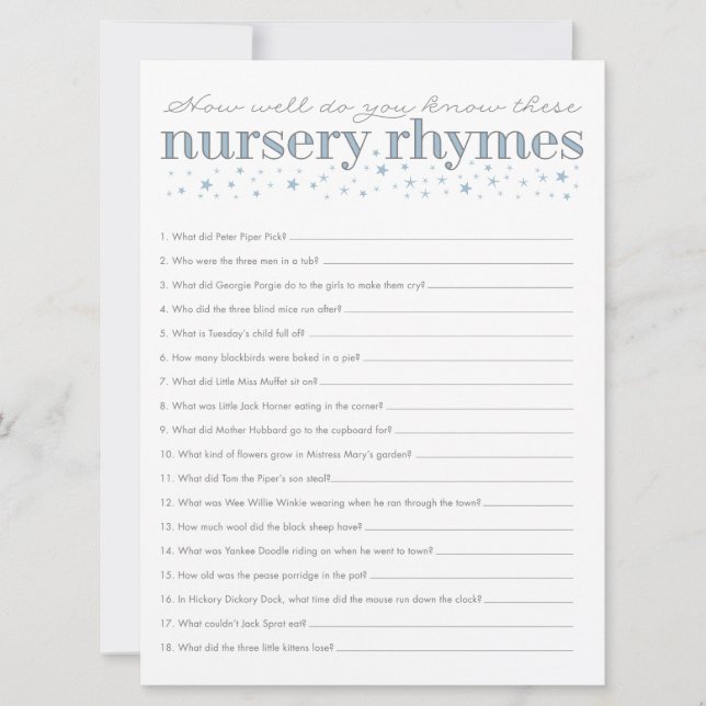 Kinderzimmer Rhyme Game Star Kinderspielkarte (Vorderseite)