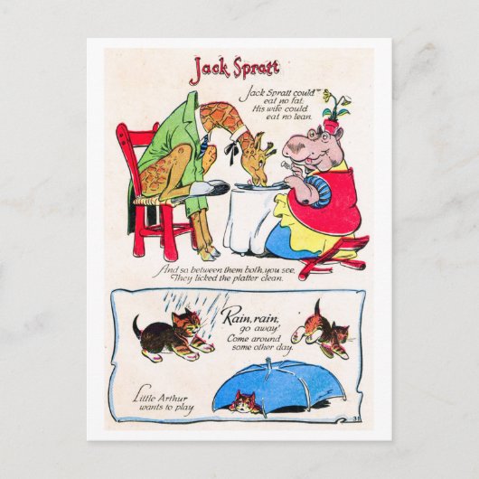Kinderzimmer Rhyme - Jack Spratt, Regen, weg gehen Postkarte (Vorderseite)