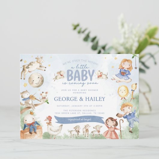 Kinderzimmer Rhyme Mother Gänse Babydusche Einladung (Stehend Vorderseite)