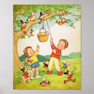 Kinderzimmer Rhyme Plakat Vintage Kinder Buch illu