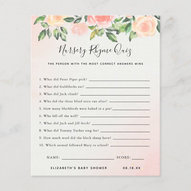 Kinderzimmer Rhyme Quiz | Baby Showspiel (Vorderseite)