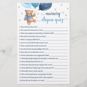 Kinderzimmer Rhyme Quiz Game Baby Dusche Teddy Bär