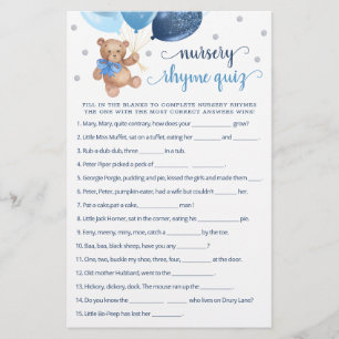 Kinderzimmer Rhyme Quiz Game Baby Dusche Teddy Bär