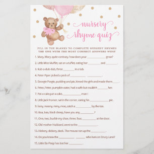 Kinderzimmer Rhyme Quiz Game Baby Dusche Teddy Bär