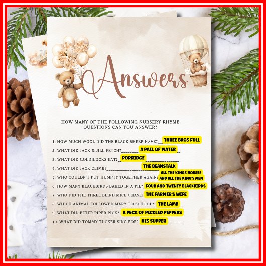 KINDERZIMMER RHYME QUIZ Kinderduschenspiel Niedlic Einladung