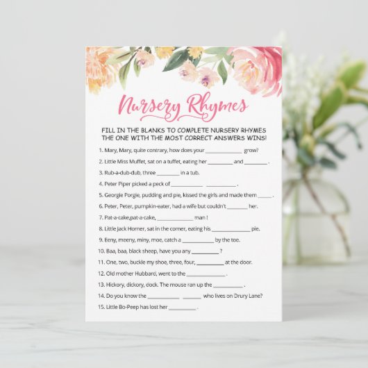 Kinderzimmer Rhyme Quiz Kinderspielkarte Einladung (Stehend Vorderseite)