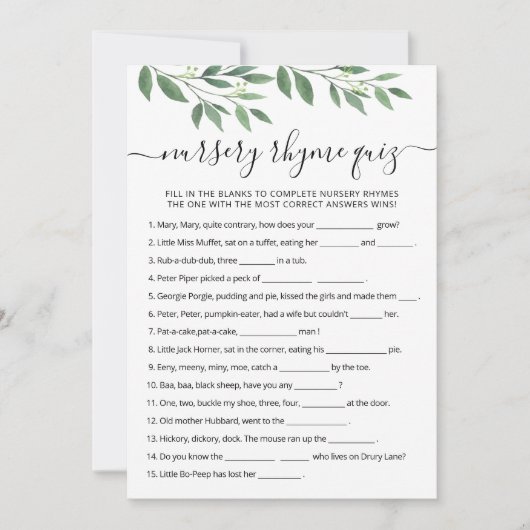 Kinderzimmer Rhyme Quiz Kinderspielkarte Einladung (Vorderseite)