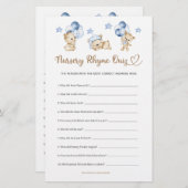 Kinderzimmer Rhyme Quiz Teddy Bear Boy Baby Dusche (Vorne/Hinten)