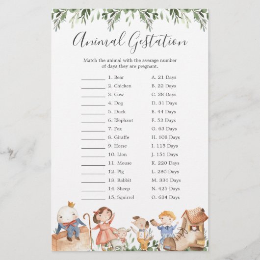 Kinderzimmer Rhymes Baby Duwer Animal Gestation Ga (Vorderseite)