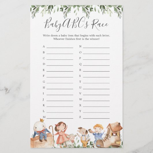 Kinderzimmer Rhymes Baby Shower ABCs Race Game (Vorderseite)