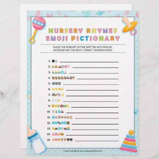 Kinderzimmer Rhymes Emoji Pictionary [Baby Basics Briefbogen (Vorne/Hinten)
