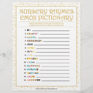 Kinderzimmer Rhymes Emoji Pictionary [Goldene Glit Briefbogen
