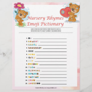 Kinderzimmer Rhymes Emoji Pictionary [Teddy Bears] Briefbogen