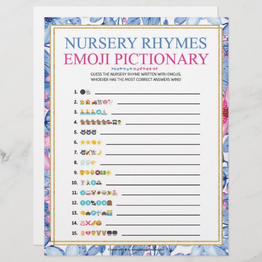 Kinderzimmer Rhymes Emoji Pictionary [Wasserfarben Briefbogen (Vorne/Hinten)