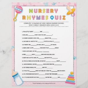 Kinderzimmer Rhymes Quiz [Baby Basics Pink] Briefbogen