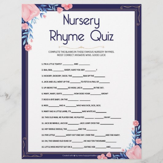 Kinderzimmer Rhymes Quiz [Blumenrahmen] Briefbogen (Vorderseite)