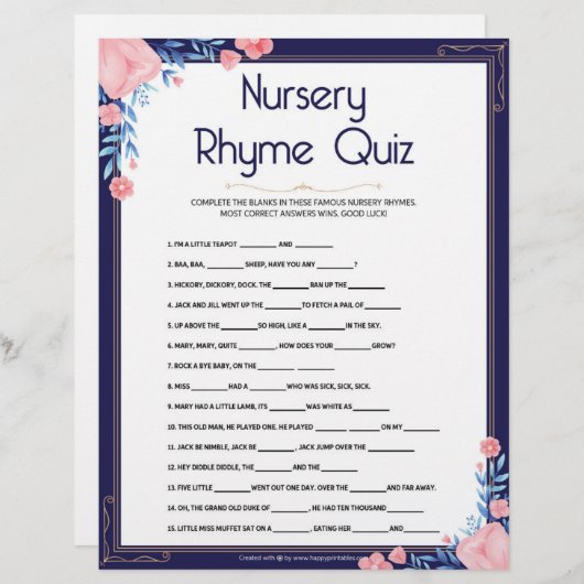 Kinderzimmer Rhymes Quiz [Blumenrahmen] Briefbogen (Vorne/Hinten)