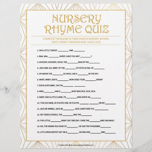 Kinderzimmer Rhymes Quiz [Goldene Linien] Briefbogen (Vorderseite)