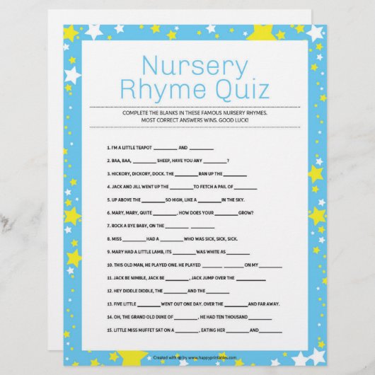 Kinderzimmer Rhymes Quiz [Starry Night Blue] Briefbogen (Vorne/Hinten)