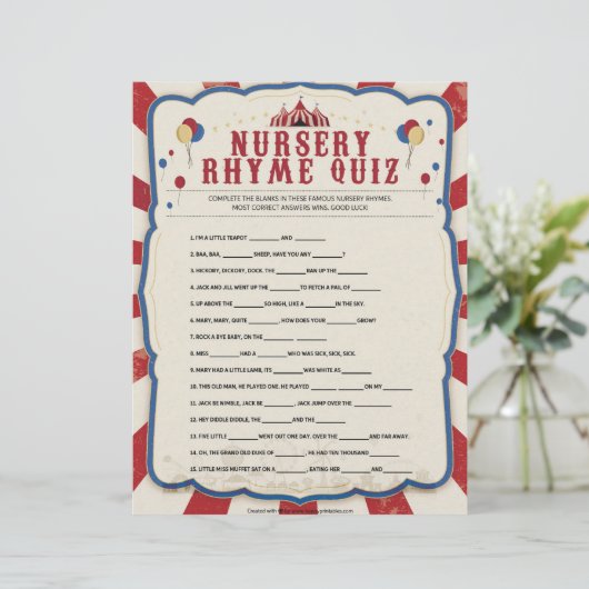 Kinderzimmer Rhymes Quiz [Thema Zirkus] Briefbogen (Stehend Vorderseite)