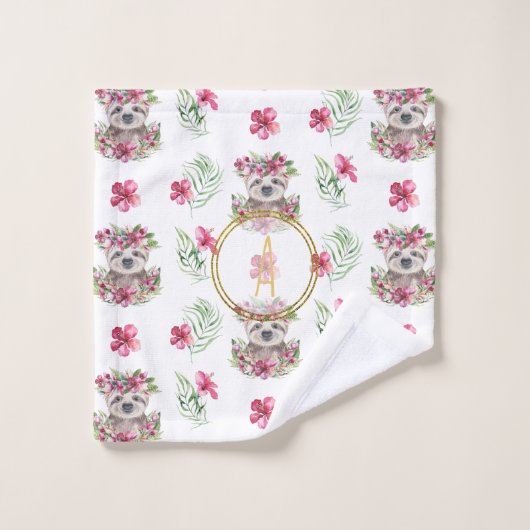 Kinderzimmer-Saal für Blumenmuster-SLOTH Monogram- Badhandtuch Set (Waschlappen)