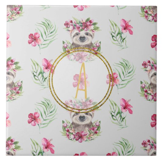 Kinderzimmer-Saal für Blumenmuster-SLOTH Monogram- Fliese (Vorderseite)