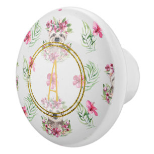 Kinderzimmer-Saal für Blumenmuster-SLOTH Monogram- Keramikknauf
