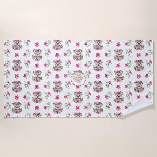 Kinderzimmer-Saal für Blumenmuster-SLOTH Monogram- Strandtuch (Vorderseite)