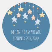 Kinderzimmer Stars Blue Personalisiert Baby Dusche Runder Aufkleber (Vorderseite)
