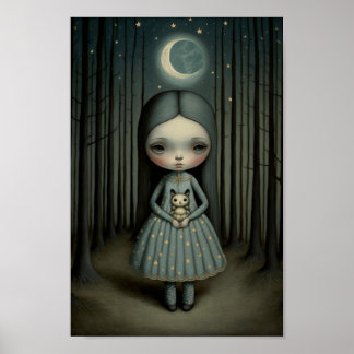 Kinderzimmer Sweet Little Girl and The Moon Art Poster