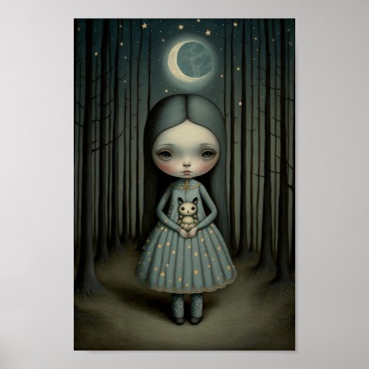 Kinderzimmer Sweet Little Girl and The Moon Art Poster (Vorne)