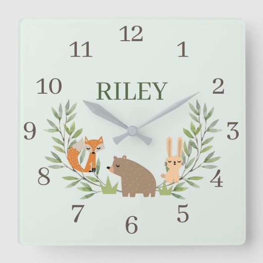 Kinderzimmer von Waldtieren Quadratische Wanduhr (Vorderseite)
