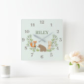 Kinderzimmer von Waldtieren Quadratische Wanduhr (Zuhause)