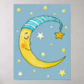 Kinderzimmer Wall Art Moon Stars Gelbes blaues Pos Poster (Vorne)