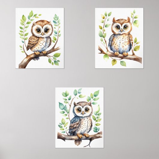 Kinderzimmer Wall Art Owls, Gender Neutral Gift Ba Bilderwand Sets (Vorderseite)