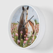 Kinderzimmer Wanduhr weiß mit Pferdemotiv - Pferd (Winkel)