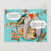 Kinderzirkus Elephant Peacock Giraffe-Party Einladungspostkarte (Rückseite)