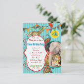 Kinderzirkus Elephant Peacock Giraffe-Party Einladungspostkarte (Stehend Vorderseite)